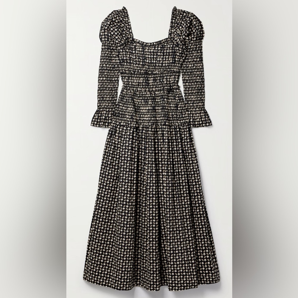 Doen Bellamy Shirred Printed Organic Cotton-Poplin Maxi Dress